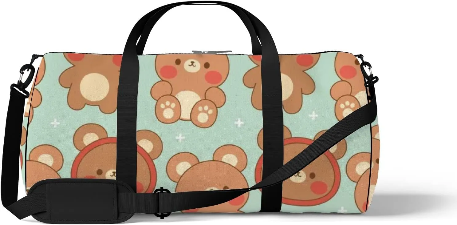 Brown Kawaii Cute Cartoon Little Bear Sports Bag Tote Bag Waterproof Gym Bag with Shoulder Strap Zipper 2 Side Pockets for Men and Women, Travel and Storage Shoulder Bag.