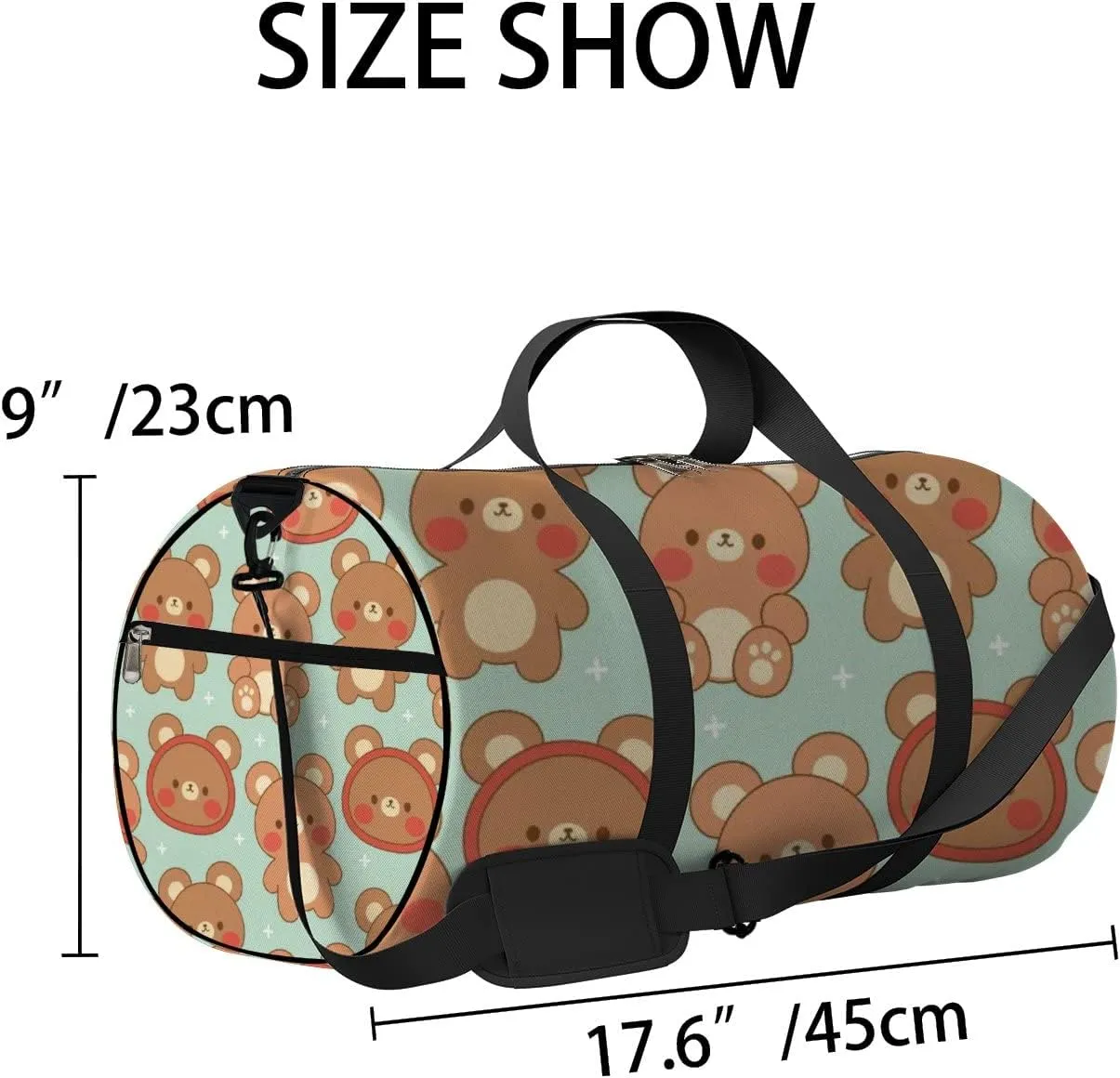 Brown Kawaii Cute Cartoon Little Bear Sports Bag Tote Bag Waterproof Gym Bag with Shoulder Strap Zipper 2 Side Pockets for Men and Women, Travel and Storage Shoulder Bag.