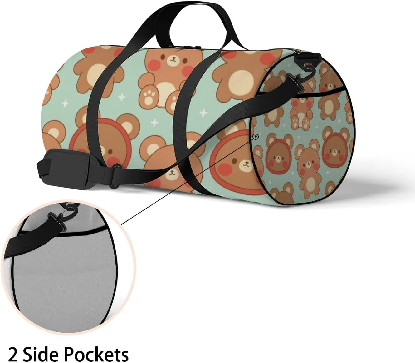 Brown Kawaii Cute Cartoon Little Bear Sports Bag Tote Bag Waterproof Gym Bag with Shoulder Strap Zipper 2 Side Pockets for Men and Women, Travel and Storage Shoulder Bag.