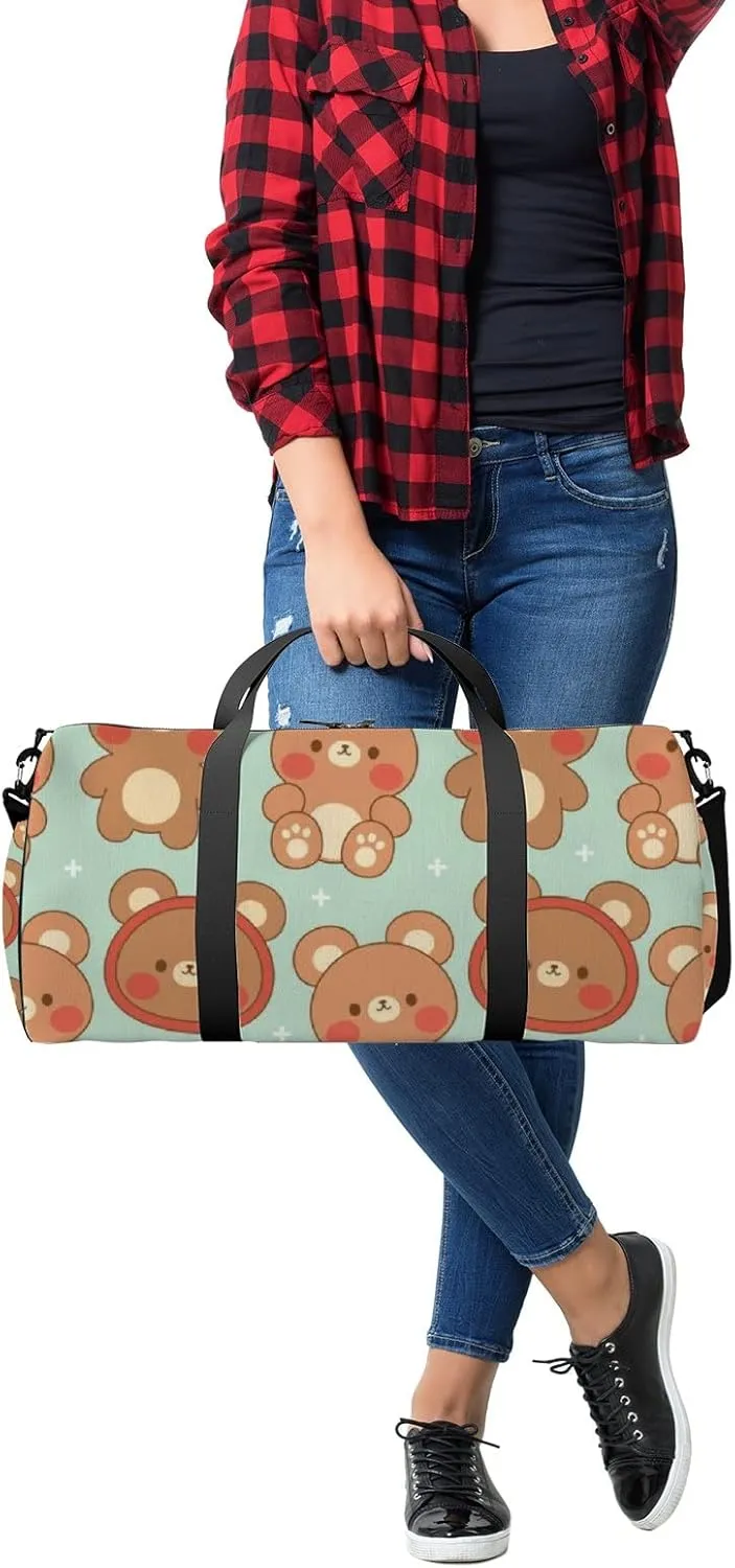 Brown Kawaii Cute Cartoon Little Bear Sports Bag Tote Bag Waterproof Gym Bag with Shoulder Strap Zipper 2 Side Pockets for Men and Women, Travel and Storage Shoulder Bag.