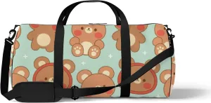 Brown Kawaii Cute Cartoon Little Bear Sports Bag Tote Bag Waterproof Gym Bag with Shoulder Strap Zipper 2 Side Pockets for Men and Women, Travel and Storage Shoulder Bag.