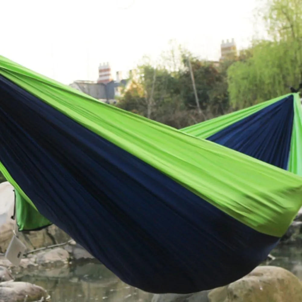 Budge HAMDHNGS Double Nylon Hammocks, Navy Blue/Light Green
