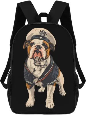 Bull Dog Sailor 17 Inch Backpack Travel Laptop Shoulder Bag Funny Daypack Gifts for Men Women