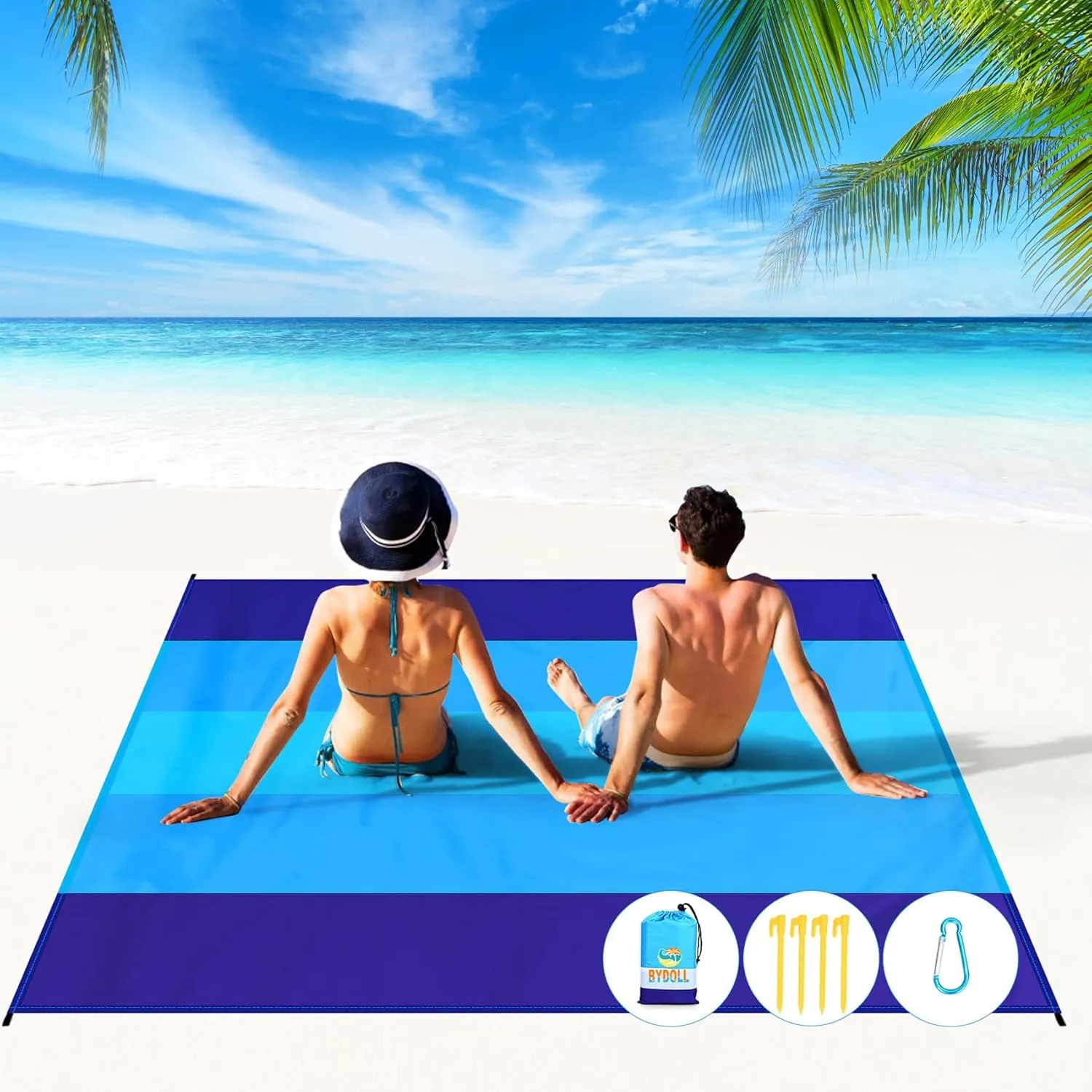 BYDOLL Beach Blanket 78''X81'' 4-7 Adults Oversized Lightweight Waterproof Sandproof Blanket for Beach Large Picnic Mat Travel Camping