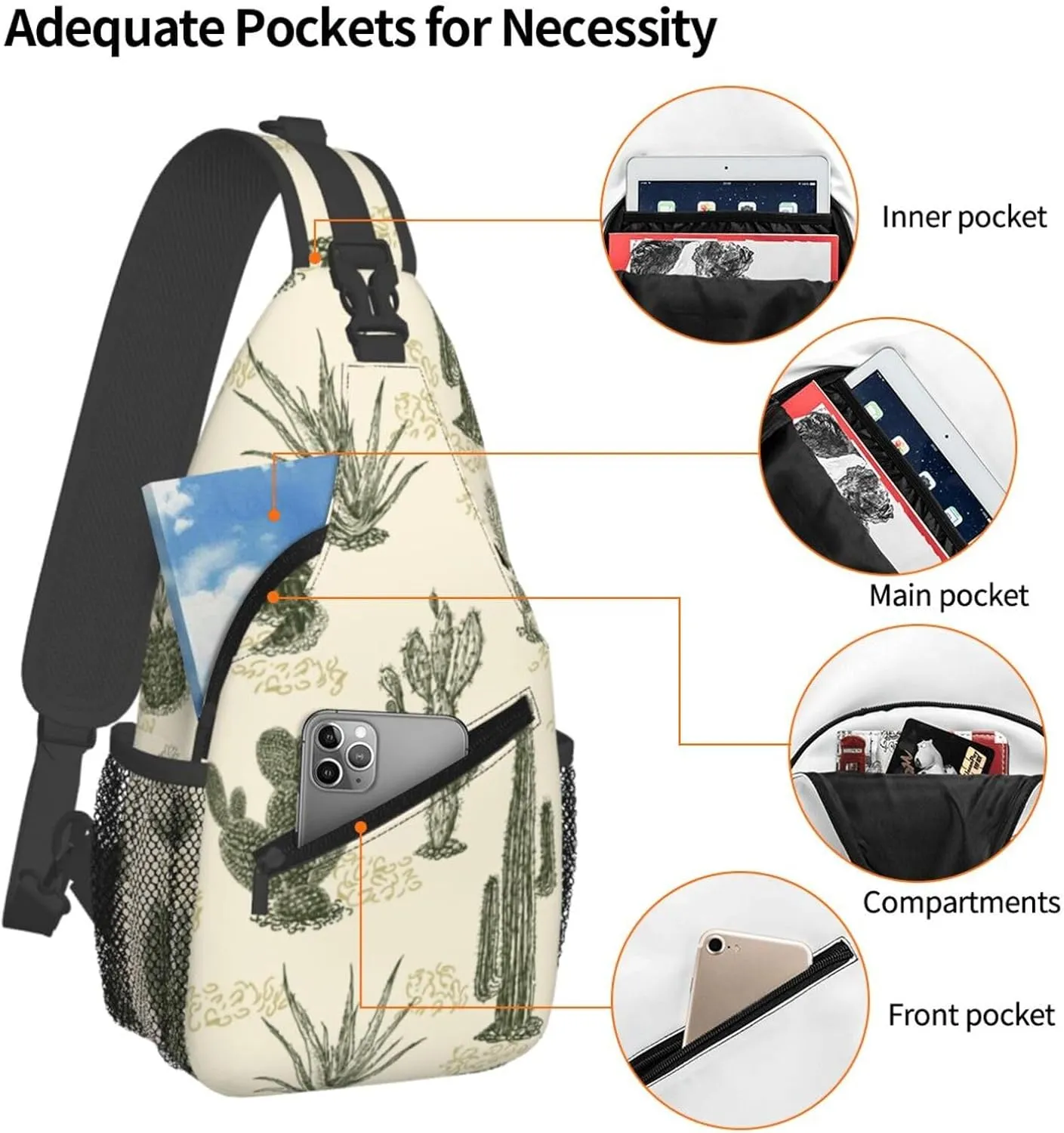 Cactuses Crossbody Sling Backpack Sling Bag Adjustable Chest Shoulder Daypack For Women Men