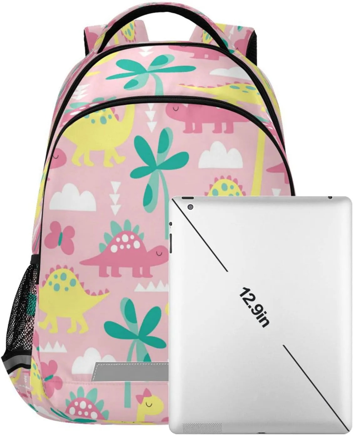 Caikeny Dinosaur Kids Backpack Daypack Pink Dino College School Shoulder Bag Palm Tree Travel Laptop Backpack Book Bag for Kids