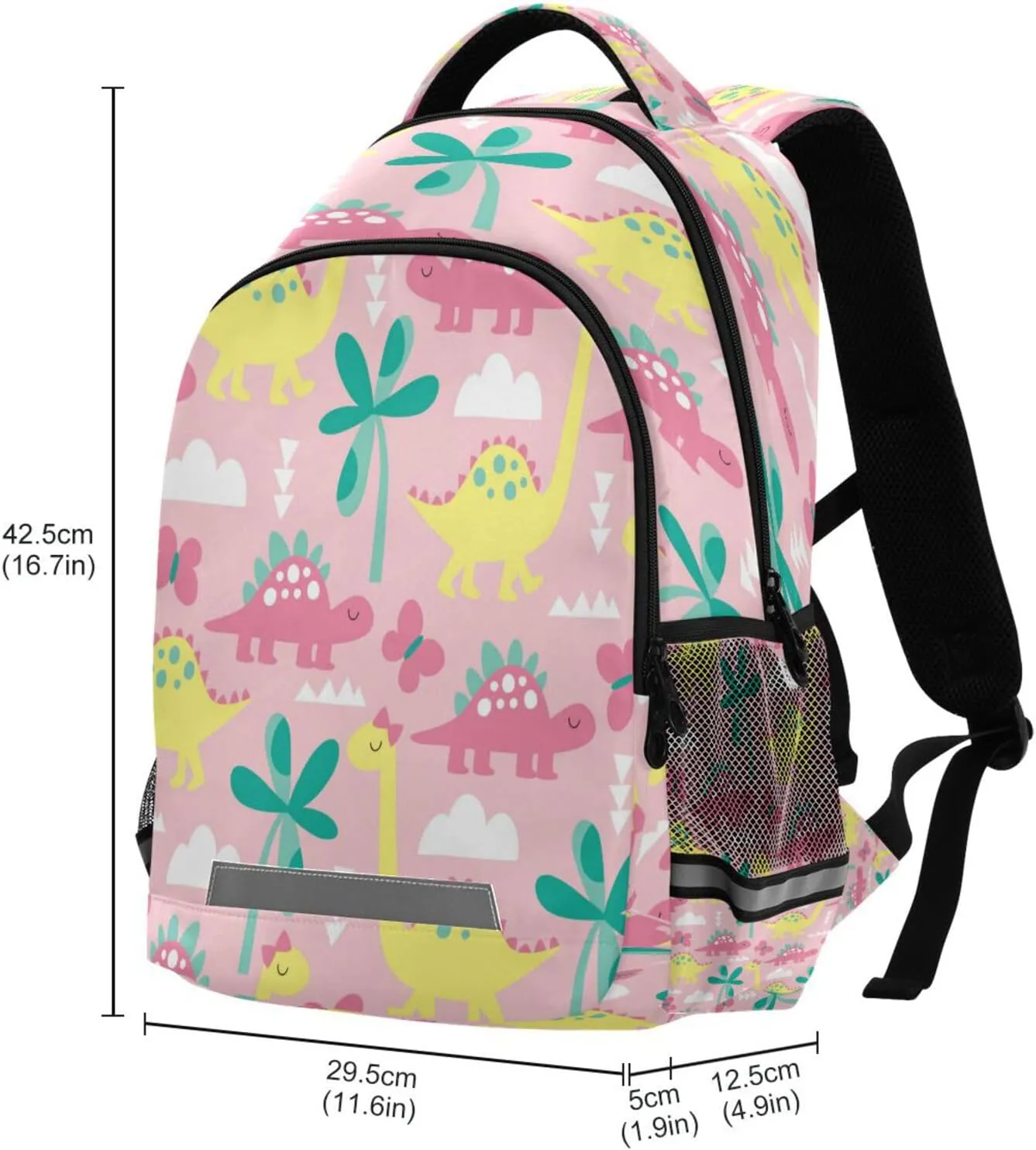 Caikeny Dinosaur Kids Backpack Daypack Pink Dino College School Shoulder Bag Palm Tree Travel Laptop Backpack Book Bag for Kids