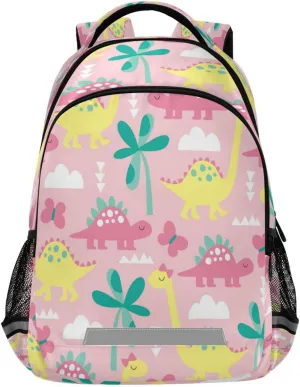 Caikeny Dinosaur Kids Backpack Daypack Pink Dino College School Shoulder Bag Palm Tree Travel Laptop Backpack Book Bag for Kids