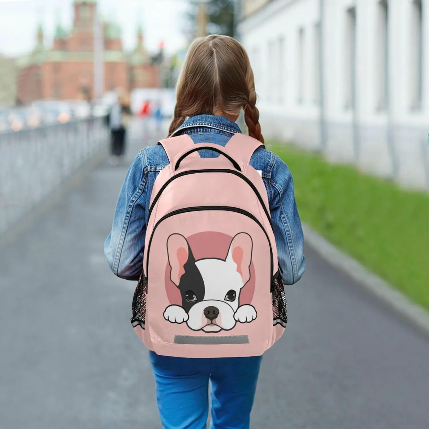 Caikeny French Bulldog Kids Backpack Daypack Dog Puppy College School Shoulder Bag Travel Laptop Backpack Book Bag for Kids