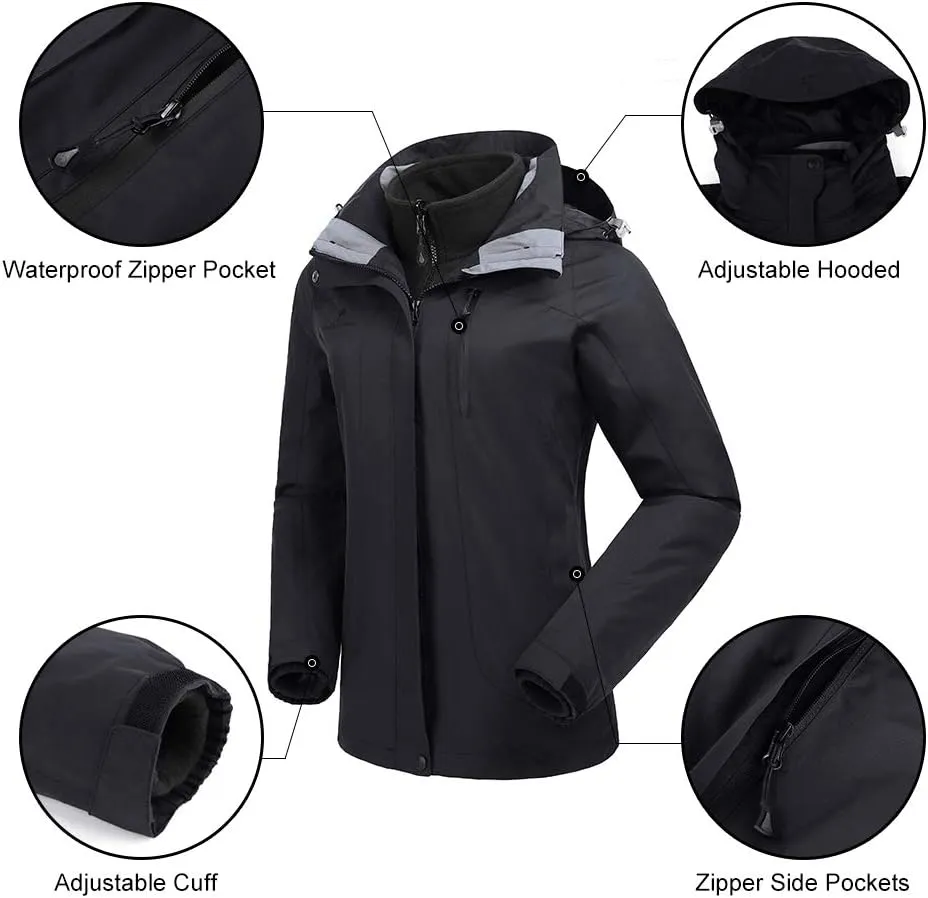 CAMEL CROWN Men's Ski Jacket 3 in 1 Waterproof Winter Jacket Snow Jacket Windproof Hooded with Inner Warm Fleece Coat