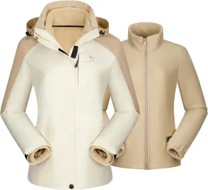 CAMEL CROWN Women Ski Jacket Waterproof 3 in 1 Winter Snow Mountain Coat Warm Fleece Windbreaker Hooded Snowboarding Jackets