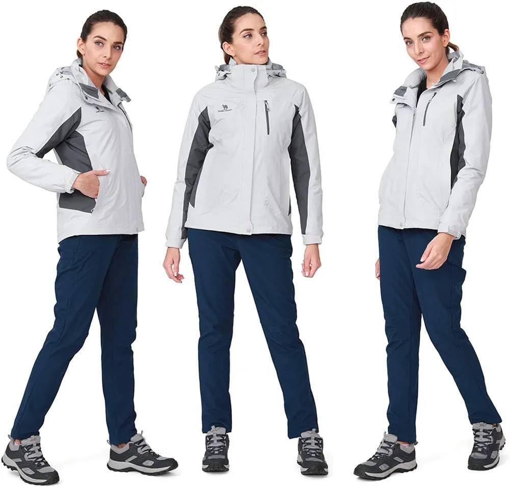 CAMEL CROWN Women's Ski Jacket Waterproof 3 in 1 Winter Jacket Windproof Warm Fleece Hooded Snowboard Mountain Snow Coat