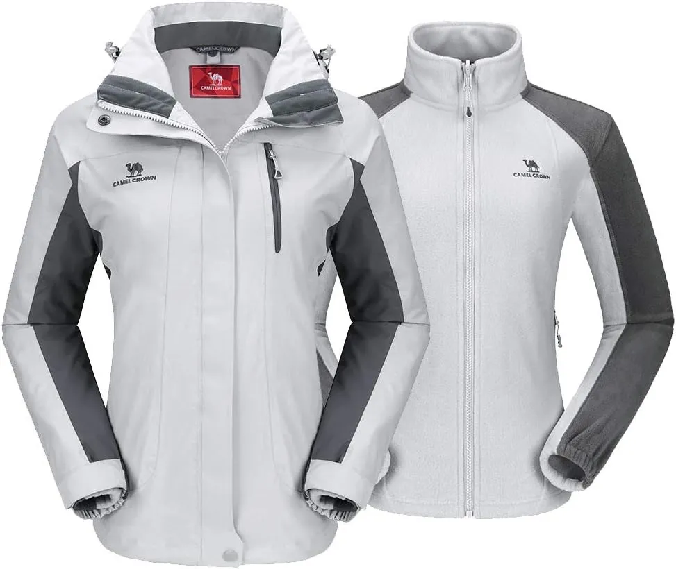 CAMEL CROWN Women's Ski Jacket Waterproof 3 in 1 Winter Jacket Windproof Warm Fleece Hooded Snowboard Mountain Snow Coat