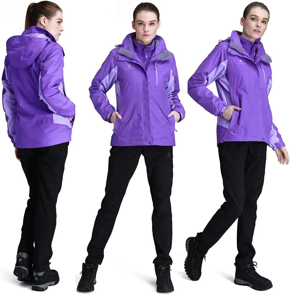 CAMEL CROWN Women's Ski Jacket Waterproof 3 in 1 Winter Jacket Windproof Warm Fleece Hooded Snowboard Mountain Snow Coat