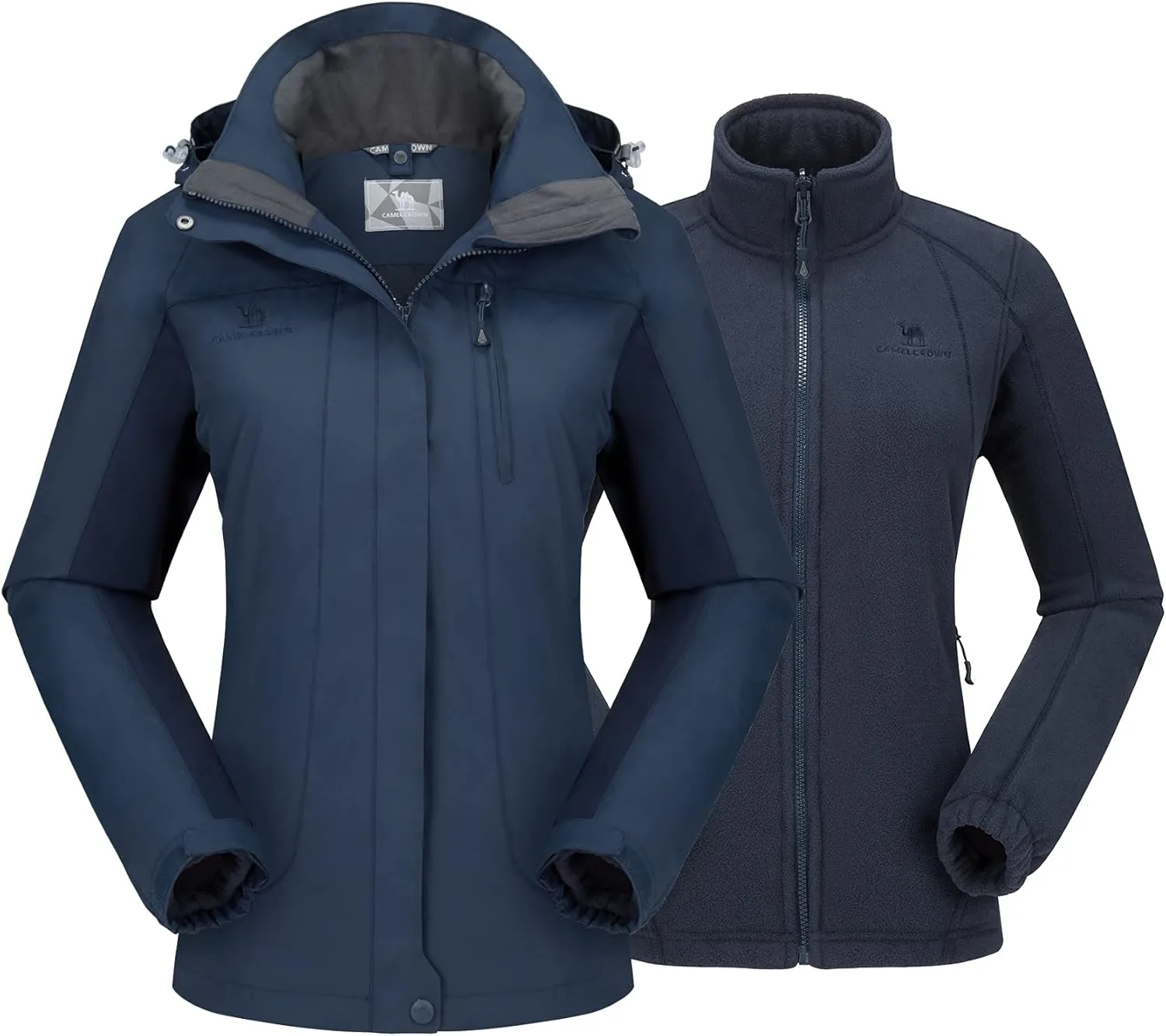 CAMEL CROWN Women's Ski Jacket Waterproof 3 in 1 Winter Jacket Windproof Warm Fleece Hooded Snowboard Mountain Snow Coat