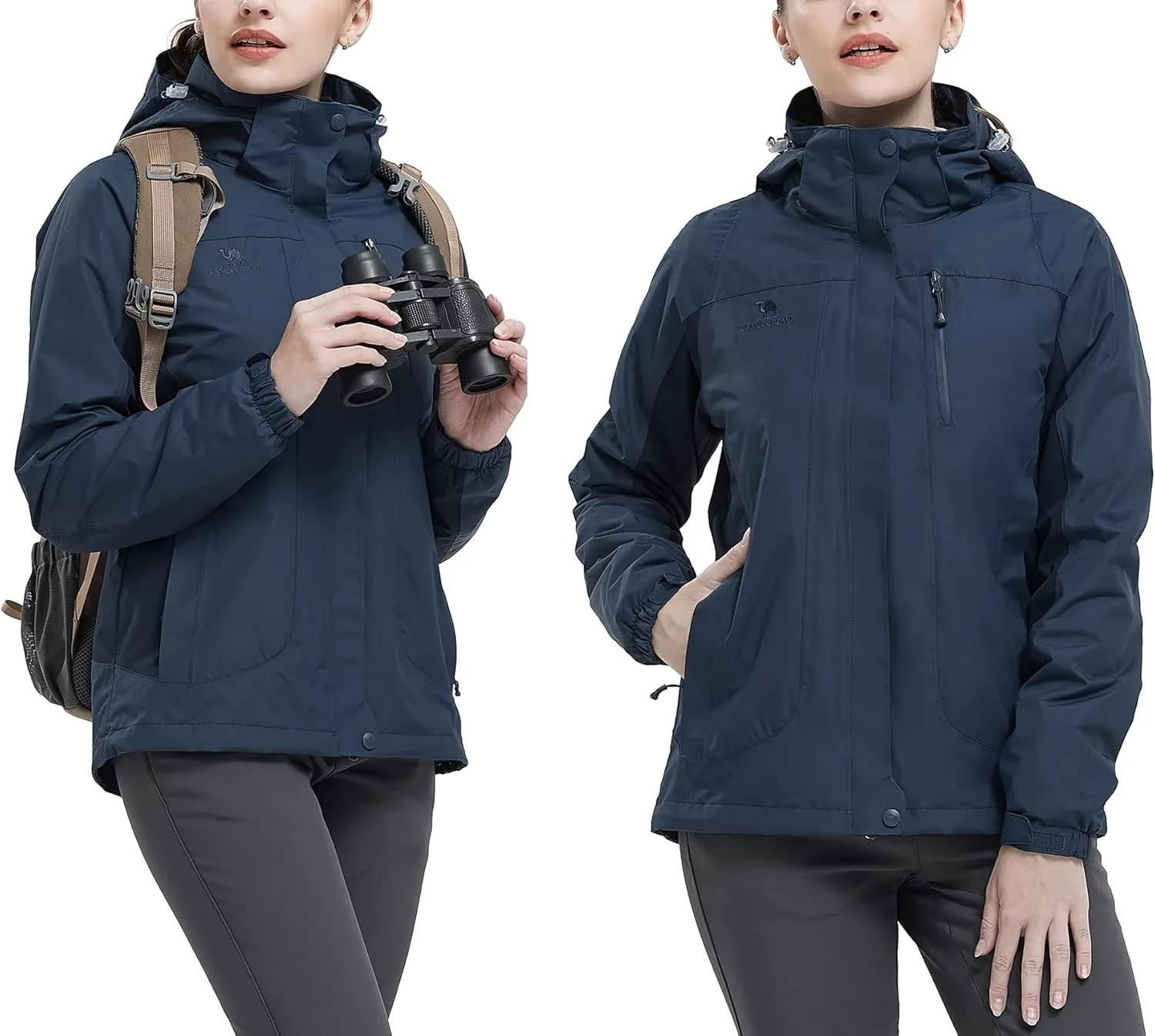 CAMEL CROWN Women's Ski Jacket Waterproof 3 in 1 Winter Jacket Windproof Warm Fleece Hooded Snowboard Mountain Snow Coat