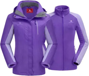 CAMEL CROWN Women's Ski Jacket Waterproof 3 in 1 Winter Jacket Windproof Warm Fleece Hooded Snowboard Mountain Snow Coat