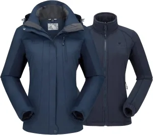 CAMEL CROWN Women's Ski Jacket Waterproof 3 in 1 Winter Jacket Windproof Warm Fleece Hooded Snowboard Mountain Snow Coat