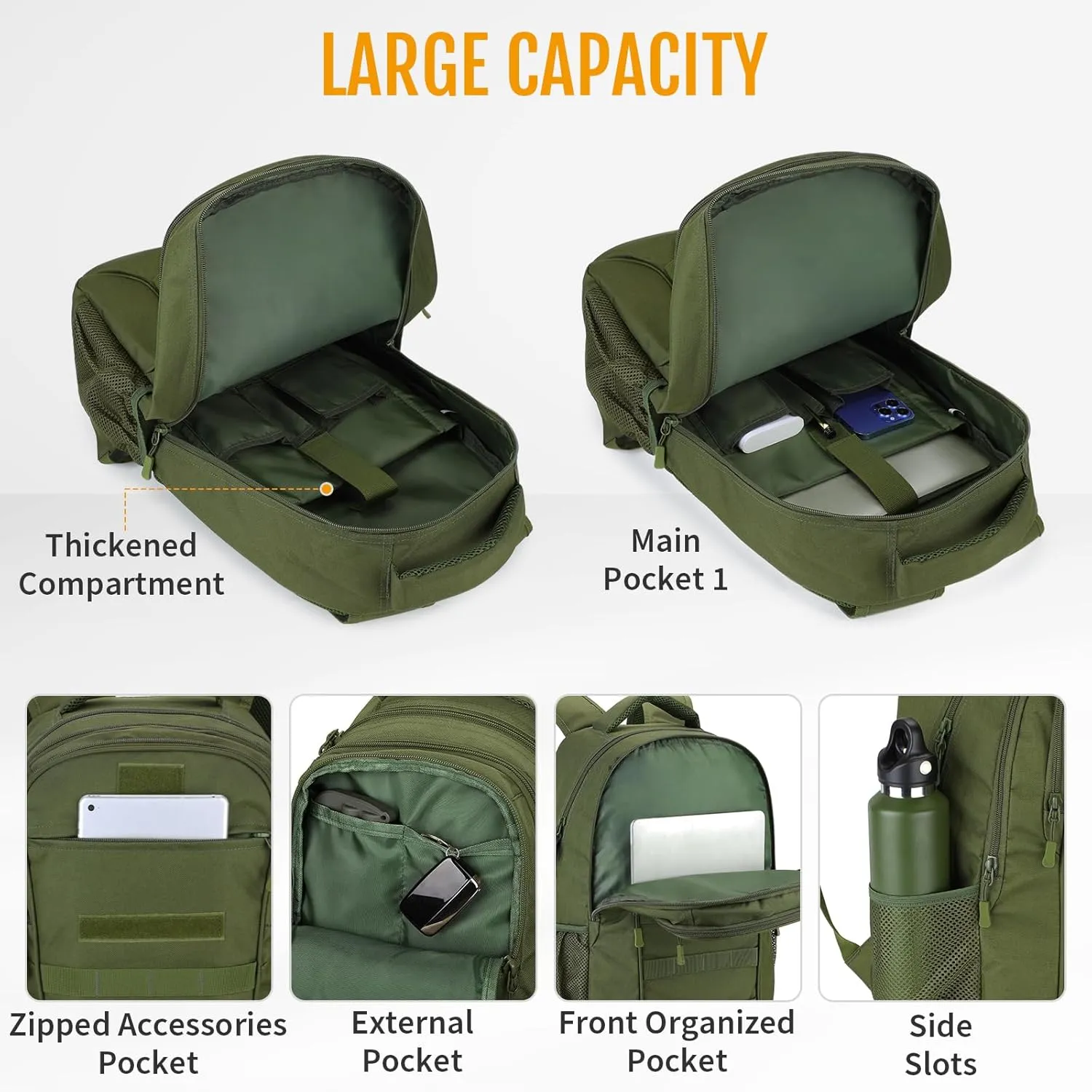 CamGo 15L Mini Backpack for Men Small Tactical Hiking Daypack Molle Gear Rucksack for Hunting Camping Bag with Patch, Army Green