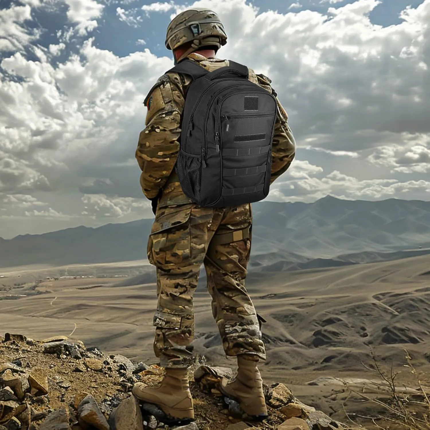CamGo 25L Tactical Backpack for Men Women Military Hiking Daypacks Molle Travel Rucksack for Outdoor Sports Daily Work (#25L-Black)