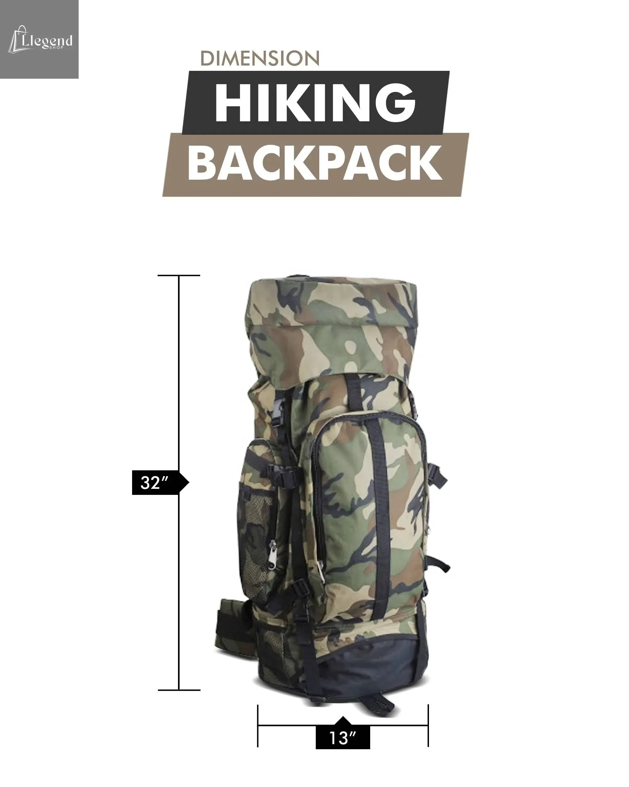 Camouflage 30" Hiking/Camping Water-Resistant Mountaineer's Backpack