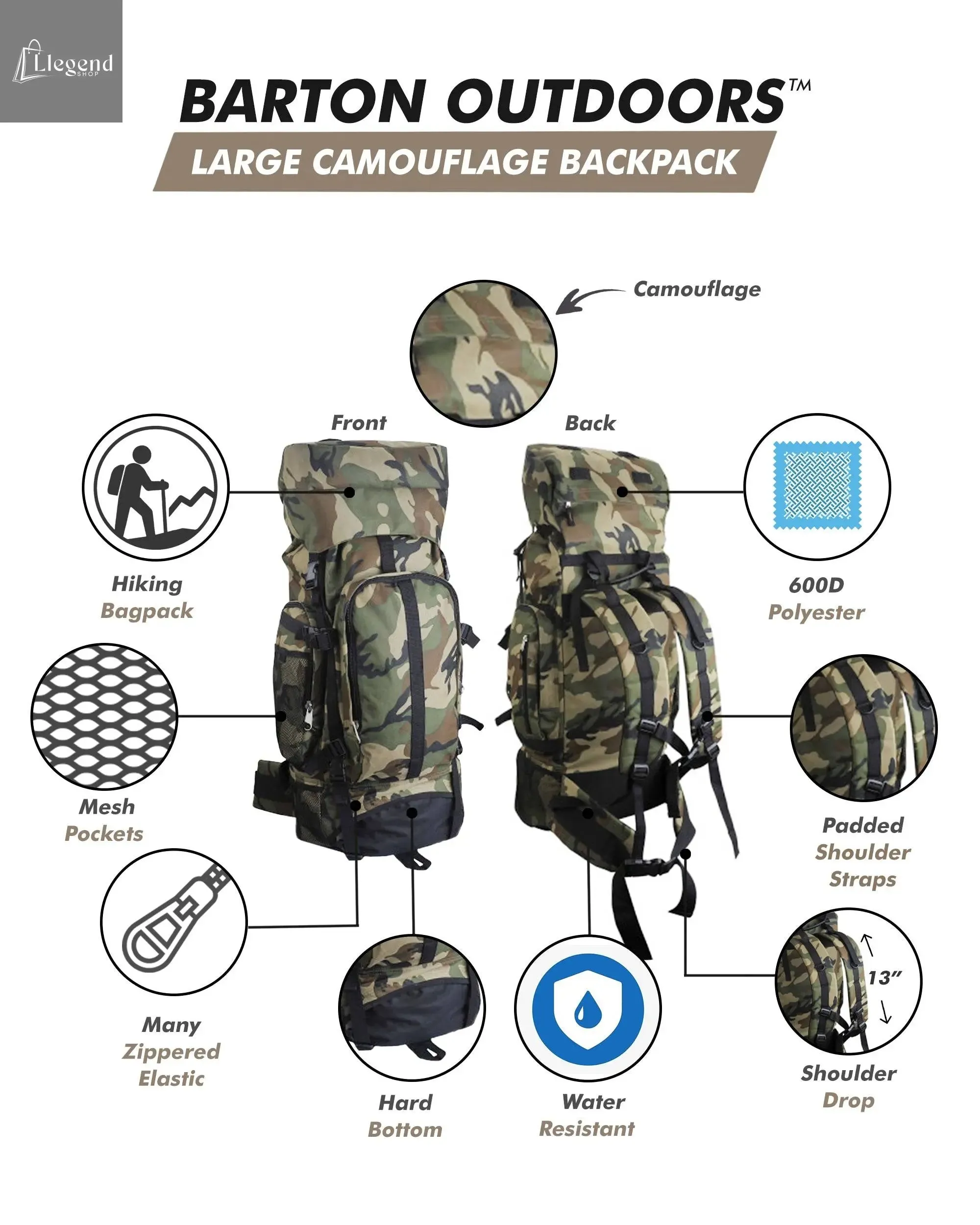Camouflage 30" Hiking/Camping Water-Resistant Mountaineer's Backpack