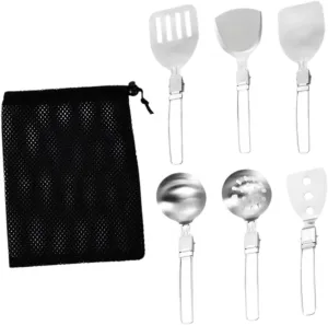 Camp Cooking Utensil Set Portable Camping Kitchen Utensil Set Stainless Steel Cooking Cookware Kit, for Camp Travel BBQ