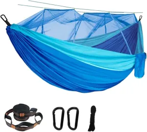 Camp Double Mosquito Net Hammock 300×200CM Plus Size Outdoor -Mosquito Hammock Umbrella Cloth Nylon -Rollover Camping Strong, Royal Blue