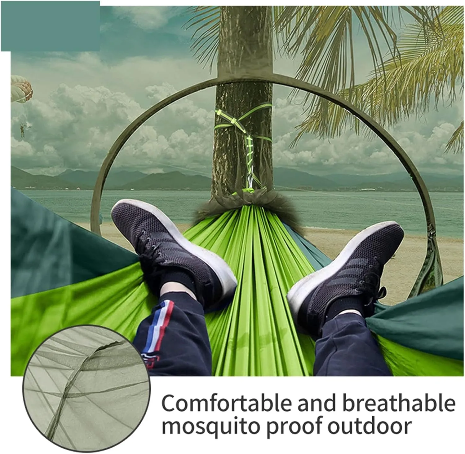 Camp Quick Open Camping Hammock with Mosquito Net Lightweight Portable Parachute Nylon Double Hammock Backpacking Survival Travel Strong, Jgreen