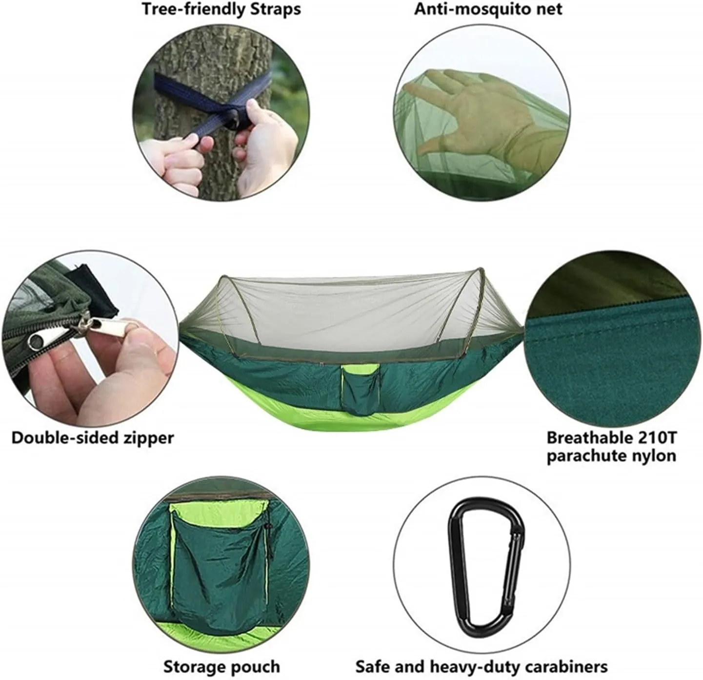 Camp Quick Open Camping Hammock with Mosquito Net Lightweight Portable Parachute Nylon Double Hammock Backpacking Survival Travel Strong, Jgreen