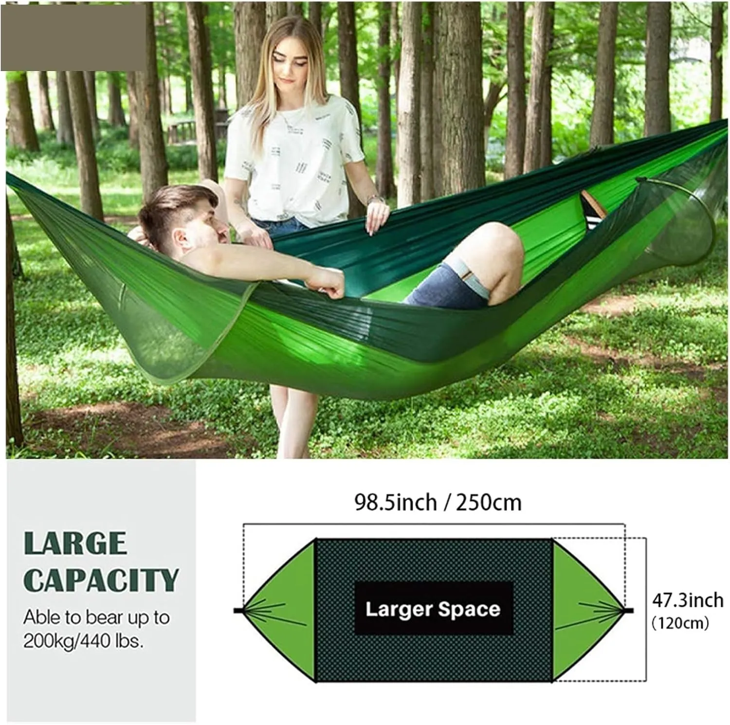 Camp Quick Open Camping Hammock with Mosquito Net Lightweight Portable Parachute Nylon Double Hammock Backpacking Survival Travel Strong, Jgreen