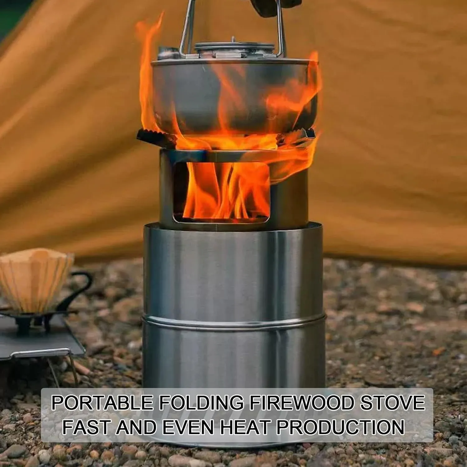 Camp Stove Wood,Portable Wood Stove,Foldable Camping Stainless Steel Stove, for Backyard Barbecue Outdoor Camping/L