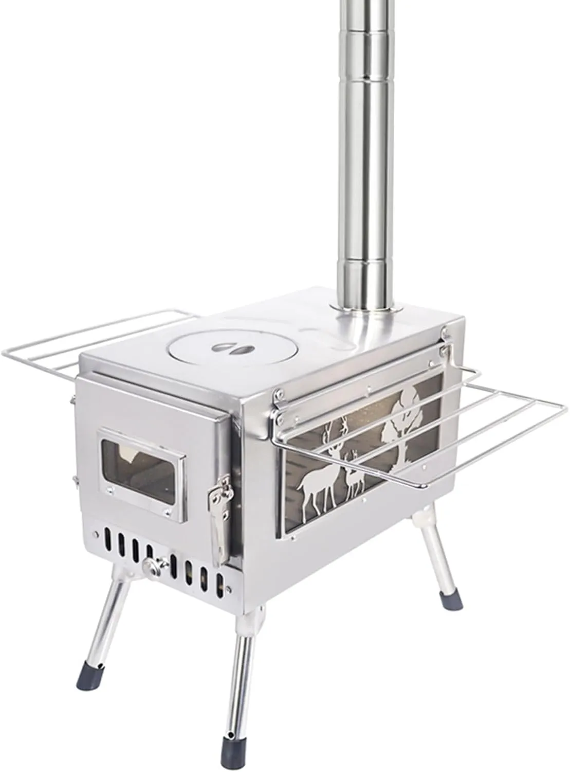 Camp Wood Stove, Tent Wood Burning Stoves Portable with Chimney Pipes, Heat Resistant Glass & Gloves for Winter Camping Hunting and Outdoor Cooking