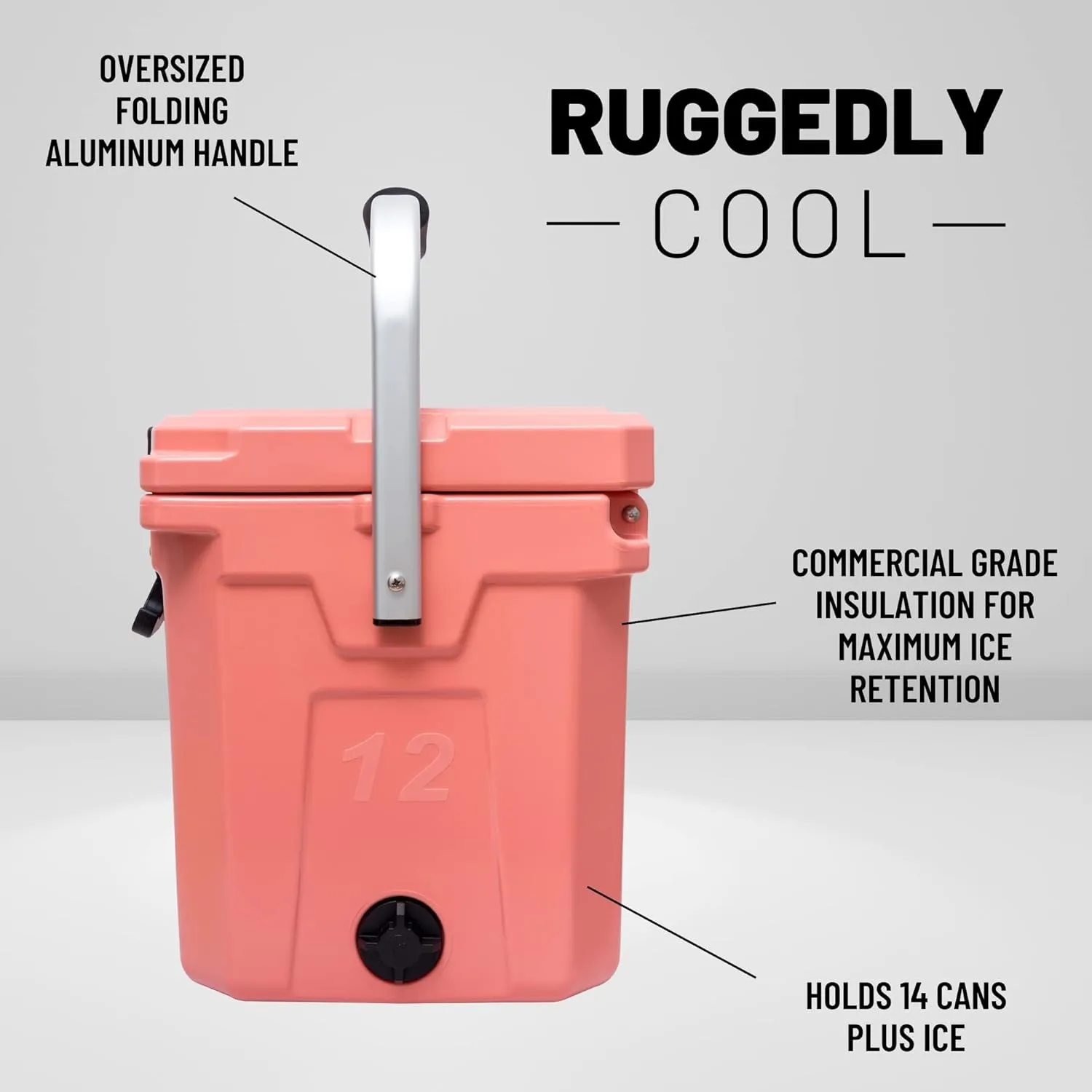 CAMP-ZERO 12L-12.6 Quart Portable Hard Cooler Ice Chest, Perfect for Drinks, Lunch, Beach, Picnics, Boating, Camping and Travel with 2 Molded-in Cup Holders and Folding Aluminum Handle