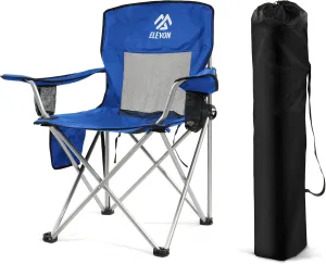 Camping Chair, Portable Folding Outdoor Chair with Arms, Cup Holder and Carry Bag, Collapsible Chair for Camping, Fishing, Beach, and Sports, Blue