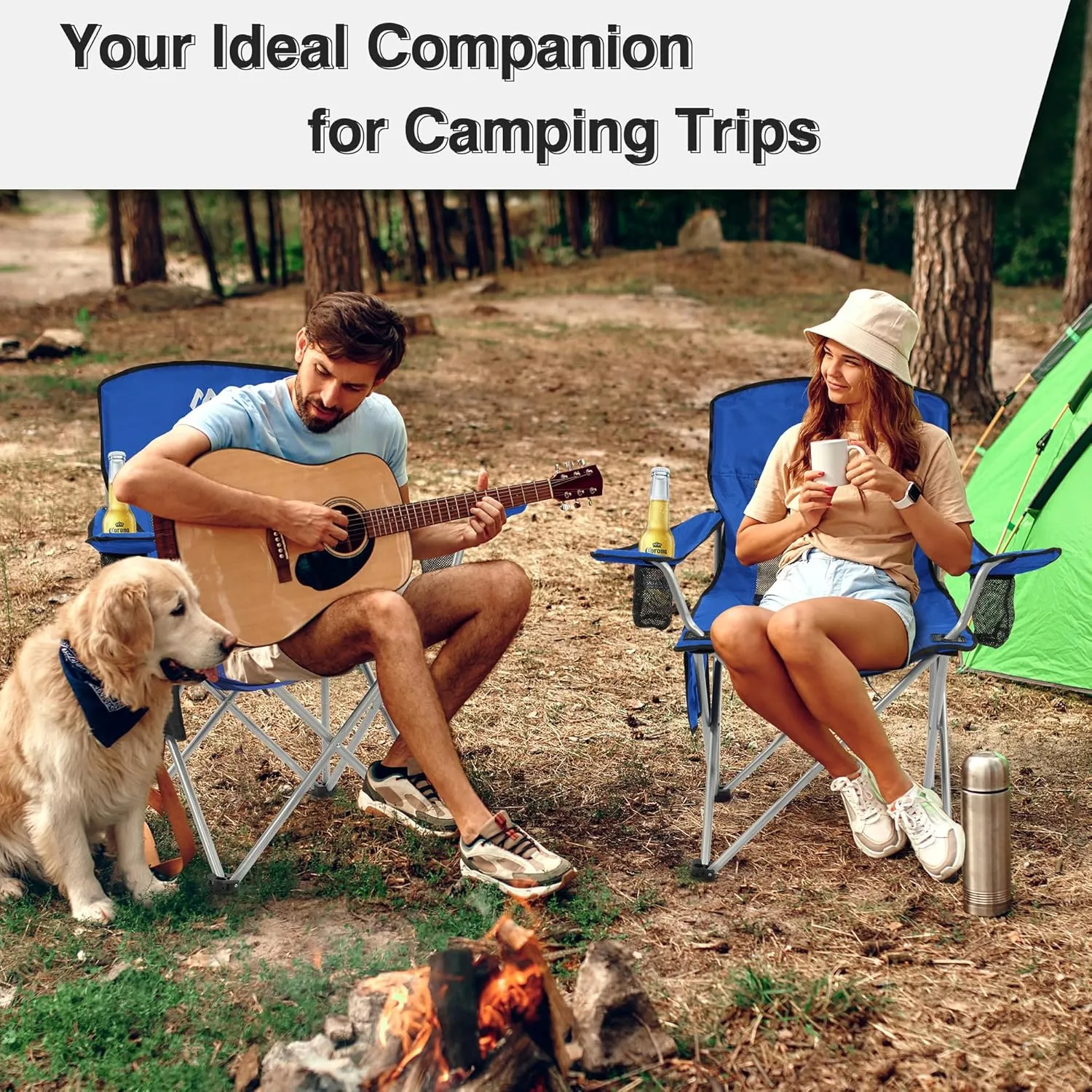 Camping Chair, Portable Folding Outdoor Chair with Arms, Cup Holder and Carry Bag, Collapsible Chair for Camping, Fishing, Beach, and Sports, Blue