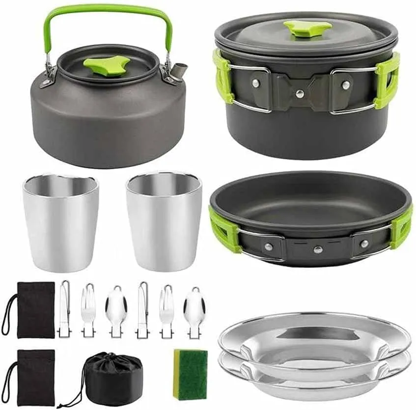 Camping Cookware Portable Pot Pan Cup Teaport Set Folding Outdoor Cooking Set Hiking Picnic Tableware Tool Travel Equipment (Color : B)