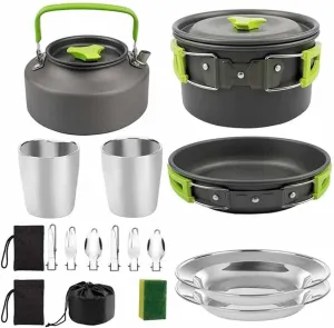 Camping Cookware Portable Pot Pan Cup Teaport Set Folding Outdoor Cooking Set Hiking Picnic Tableware Tool Travel Equipment (Color : B)