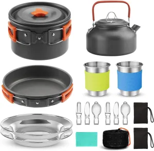 Camping Cookware Set Cooking Equipment for Camping Hiking and Picnics for 2 People All in One Compact Camp Cooking Set