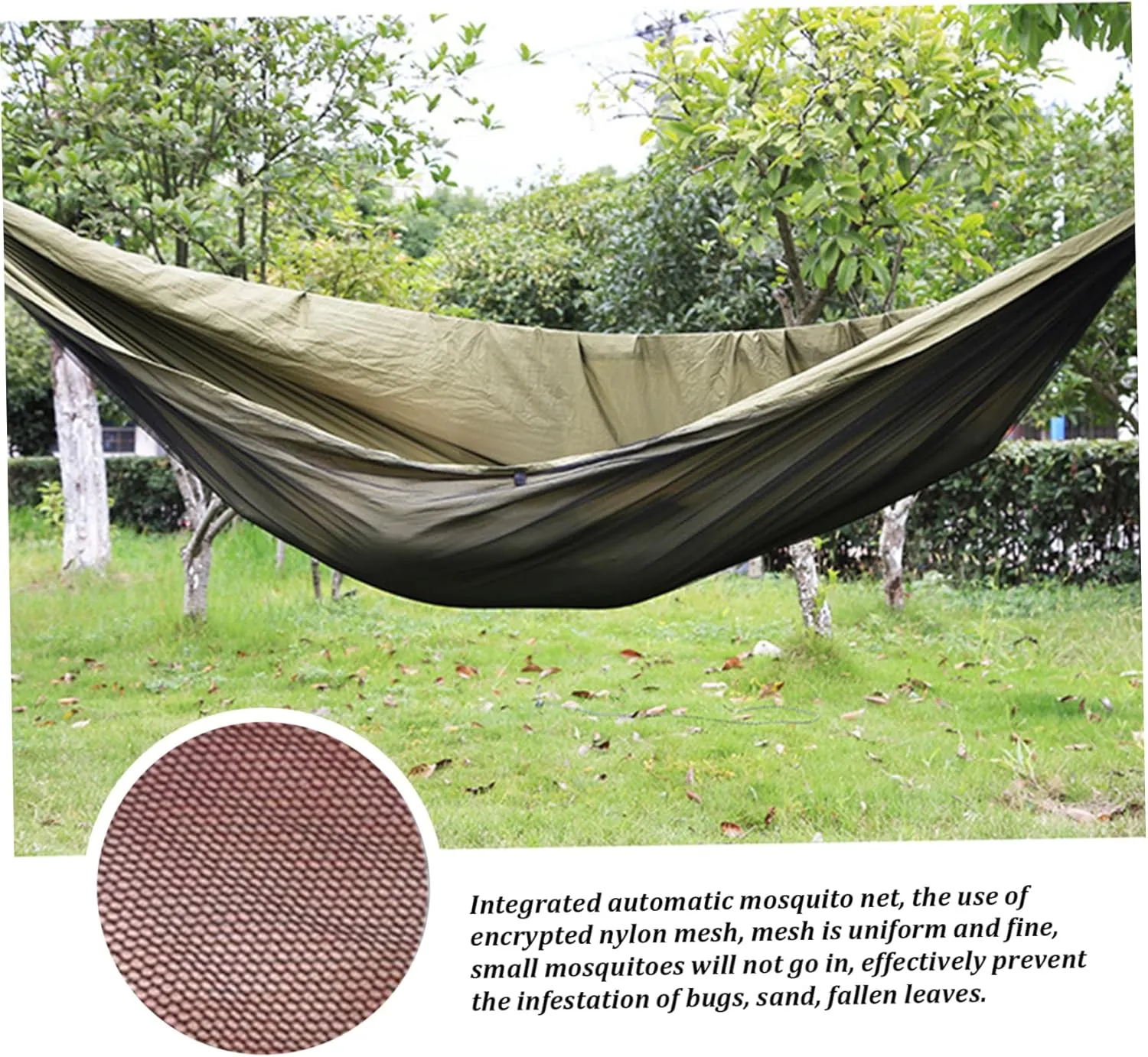 Camping Hammock 114x55 Inch Double Hammock Tent with AntiSting Mesh Side Pocket Portable Nylon Hanging Bed Army Green