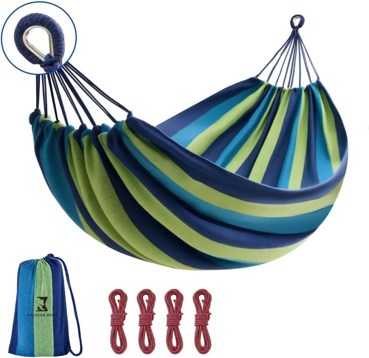 Camping Hammock Comfortable Fabric Hammocks with Tree Straps for Travel Patio Garden, Hanging Sturdy Indoor/Outdoor Hammock Up to 660lbs Portable Hammocks with Travel Bag (Blue)
