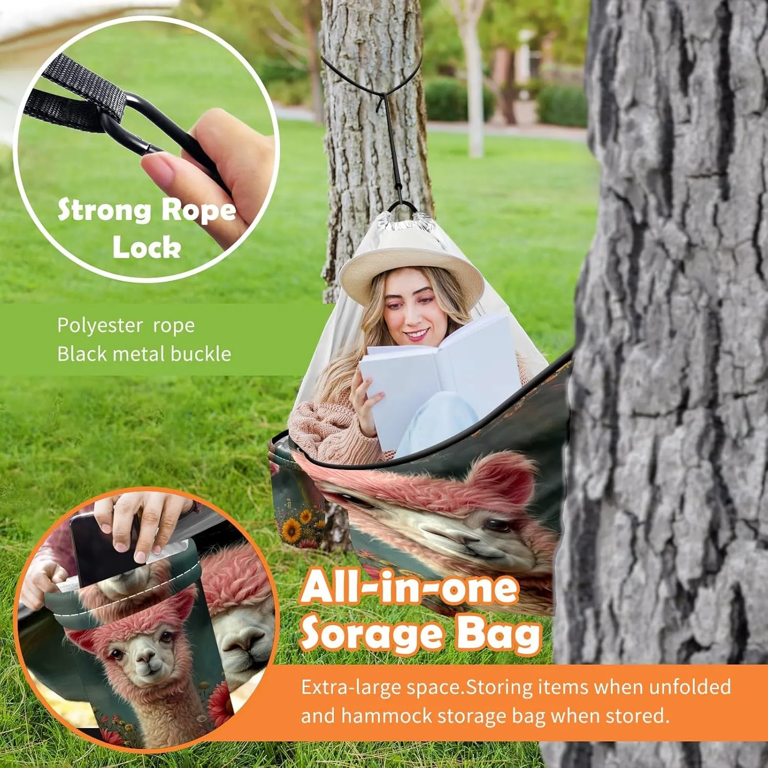 Camping Hammock Double & Single Portable Hammocks with 2 Tree Straps, Great for Hiking,Backpacking,Hunting,Outdoor,Beach,Camping, Alpaca (25)