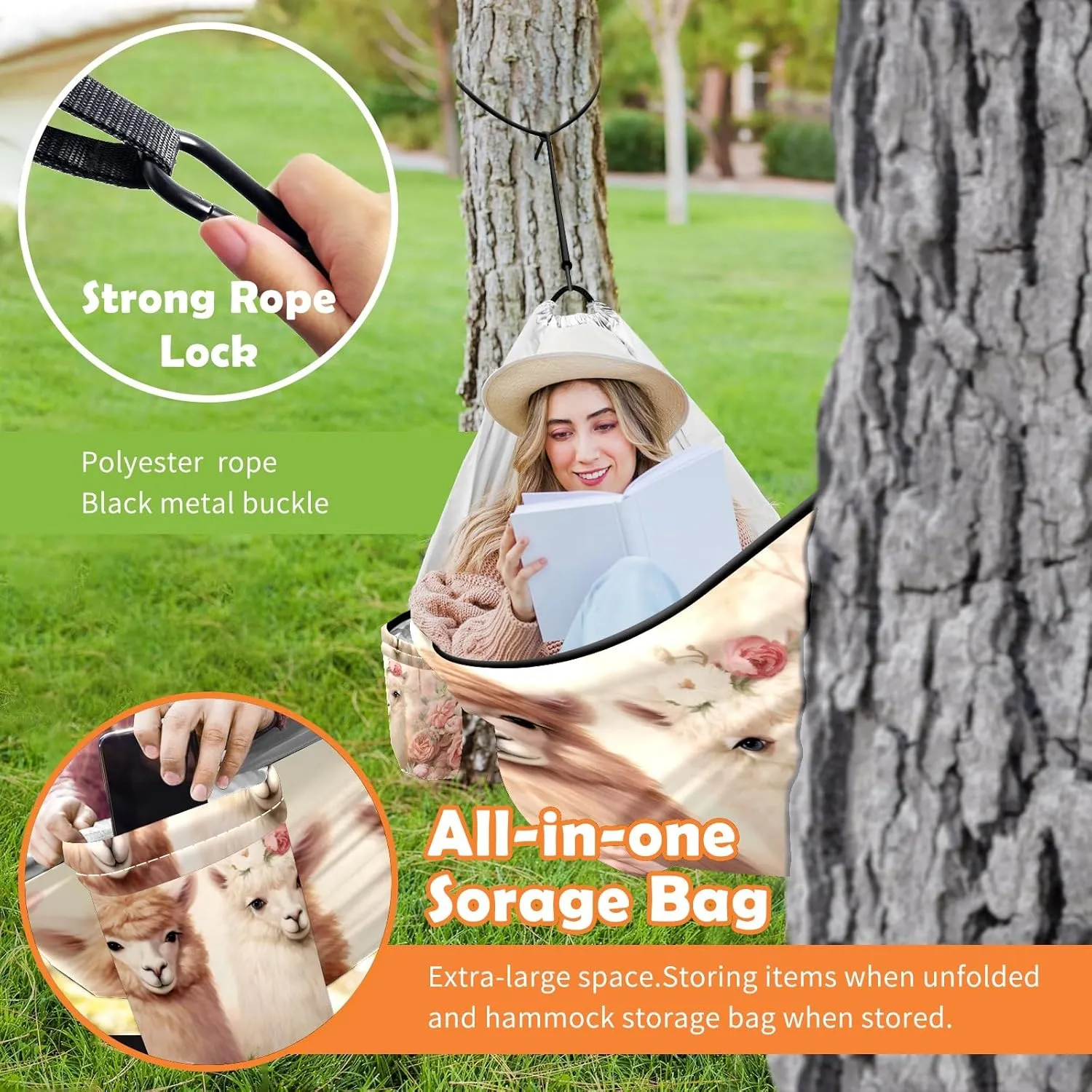 Camping Hammock Double & Single Portable Hammocks with 2 Tree Straps, Great for Hiking,Backpacking,Hunting,Outdoor,Beach,Camping, Alpaca (57)