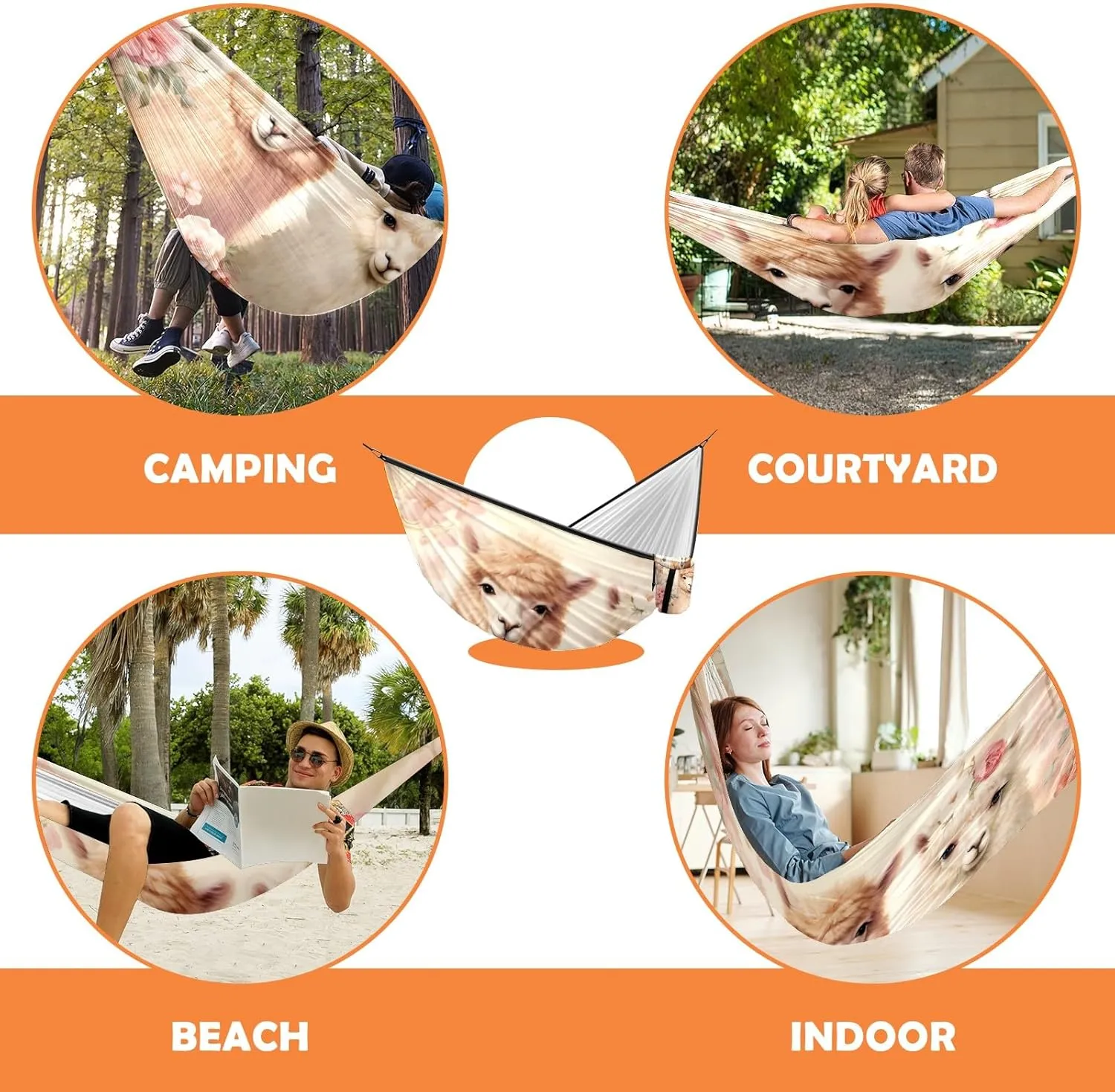 Camping Hammock Double & Single Portable Hammocks with 2 Tree Straps, Great for Hiking,Backpacking,Hunting,Outdoor,Beach,Camping, Alpaca (57)