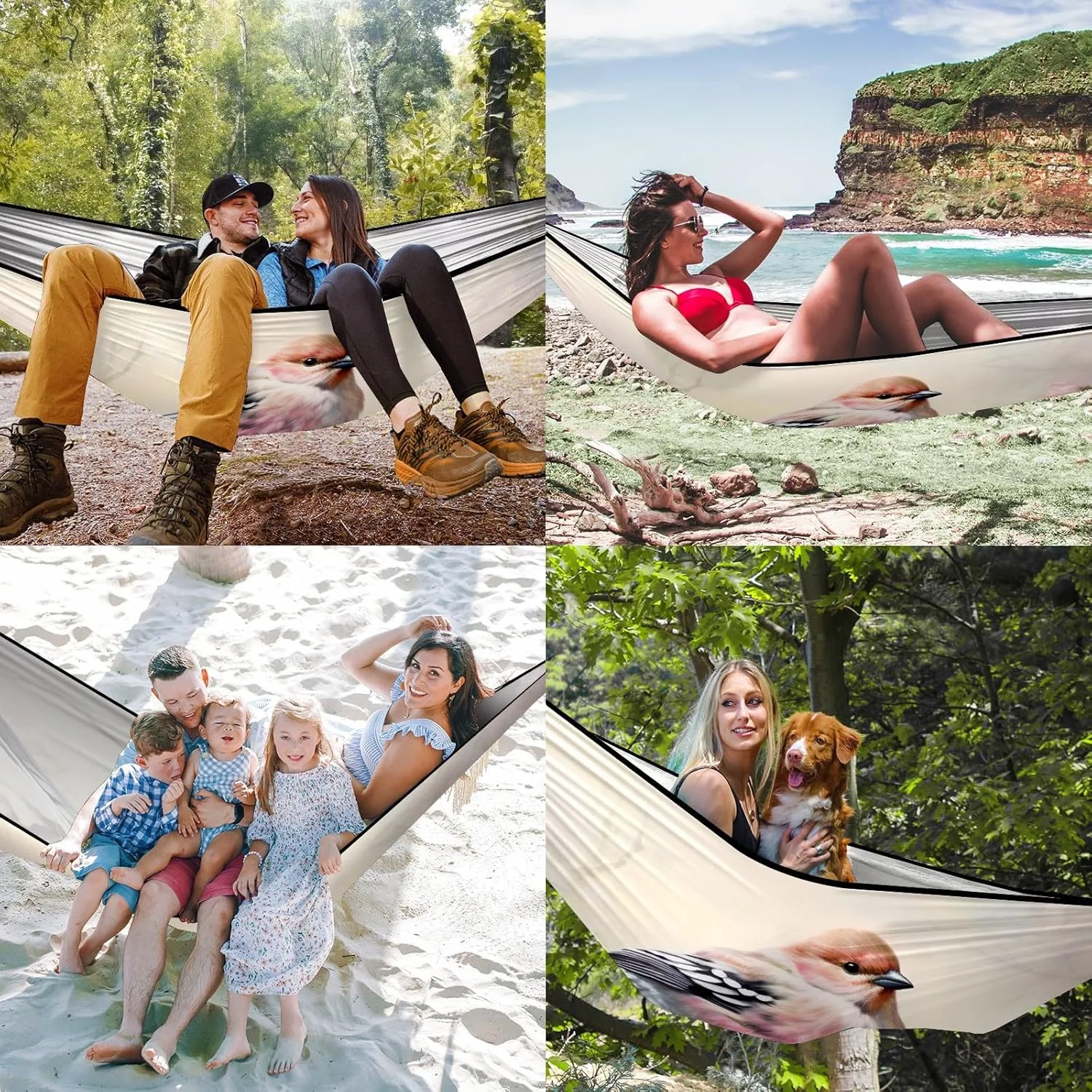 Camping Hammock Double & Single Portable Hammocks with 2 Tree Straps, Great for Hiking,Backpacking,Hunting,Outdoor,Beach,Camping, Bird (41)