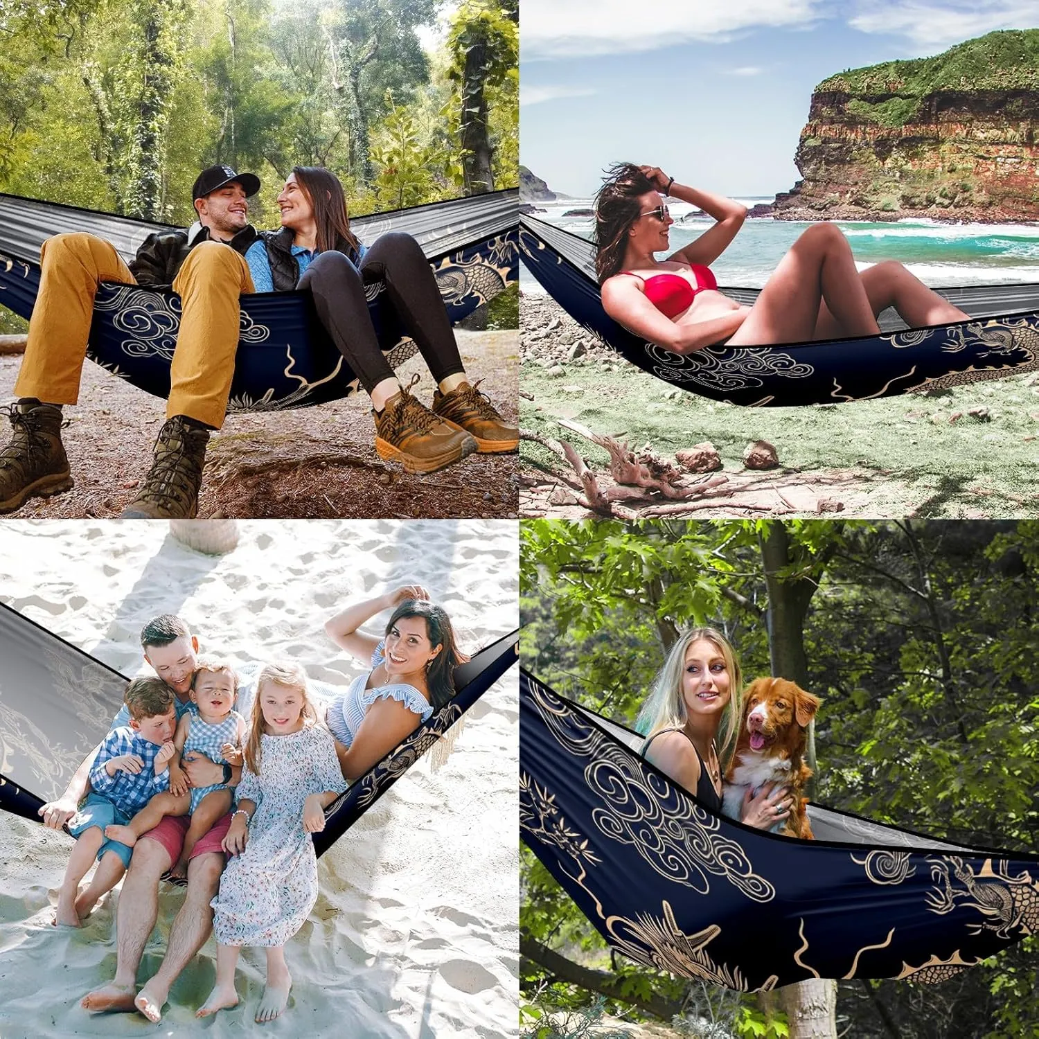 Camping Hammock Double & Single Portable Hammocks with 2 Tree Straps, Great for Hiking,Backpacking,Hunting,Outdoor,Beach,Camping, Chinese Dragon (5)