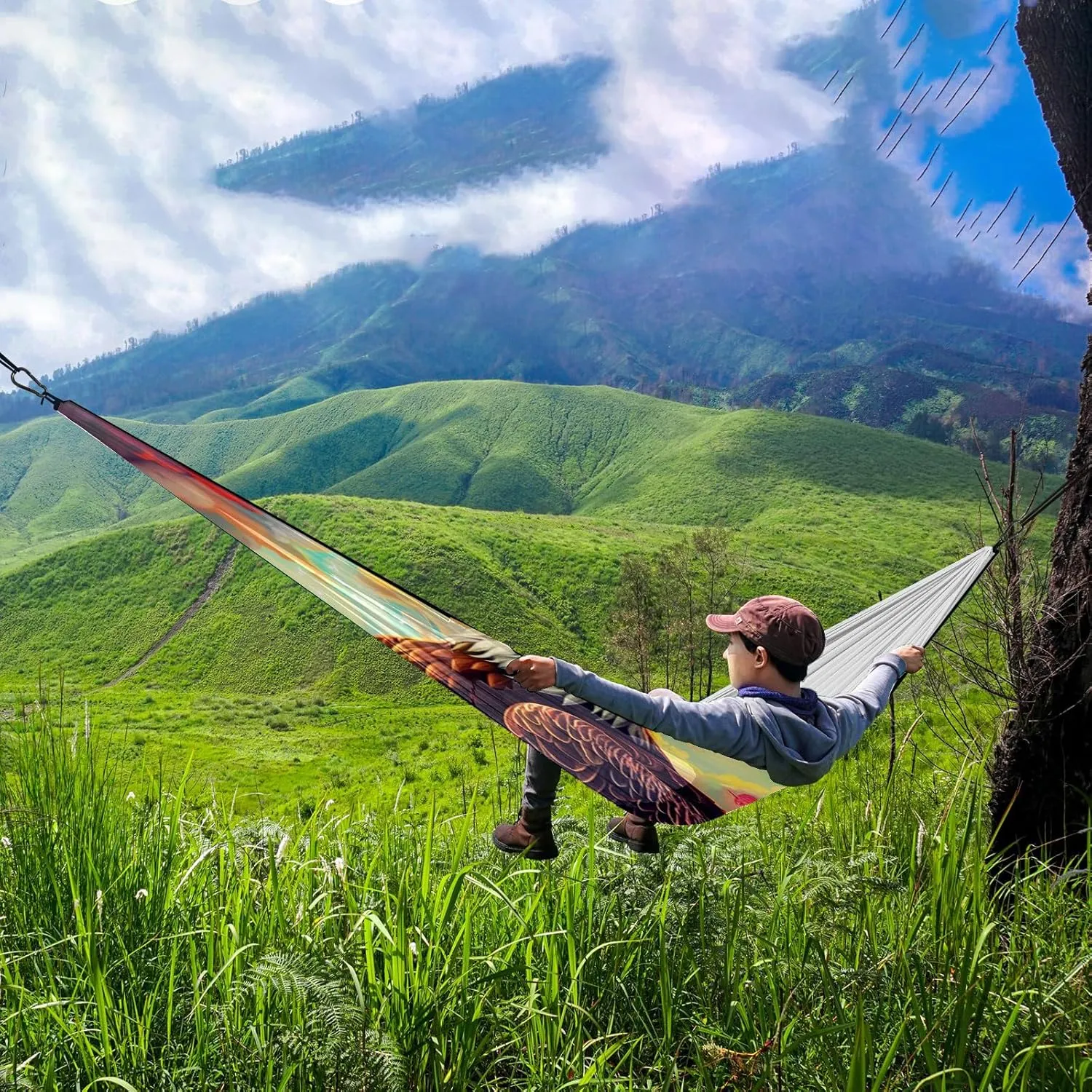 Camping Hammock Double & Single Portable Hammocks with 2 Tree Straps, Great for Hiking,Backpacking,Hunting,Outdoor,Beach,Camping, Chinese Dragon (5)