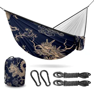 Camping Hammock Double & Single Portable Hammocks with 2 Tree Straps, Great for Hiking,Backpacking,Hunting,Outdoor,Beach,Camping, Chinese Dragon (5)
