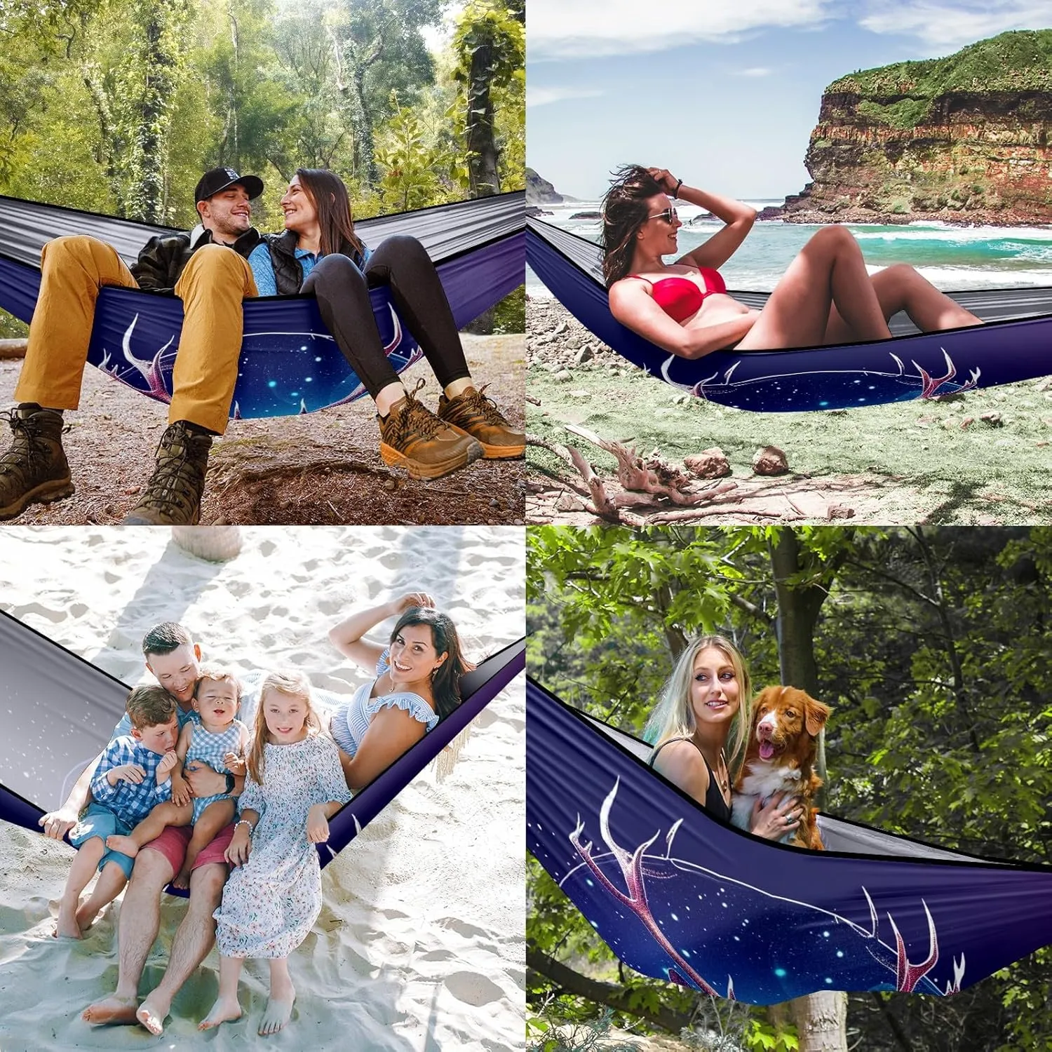 Camping Hammock Double & Single Portable Hammocks with 2 Tree Straps, Great for Hiking,Backpacking,Hunting,Outdoor,Beach,Camping, Deer (5)