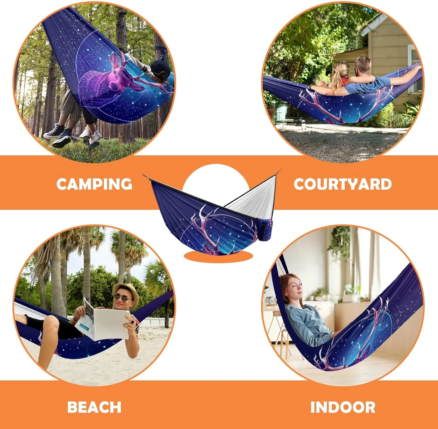 Camping Hammock Double & Single Portable Hammocks with 2 Tree Straps, Great for Hiking,Backpacking,Hunting,Outdoor,Beach,Camping, Deer (5)